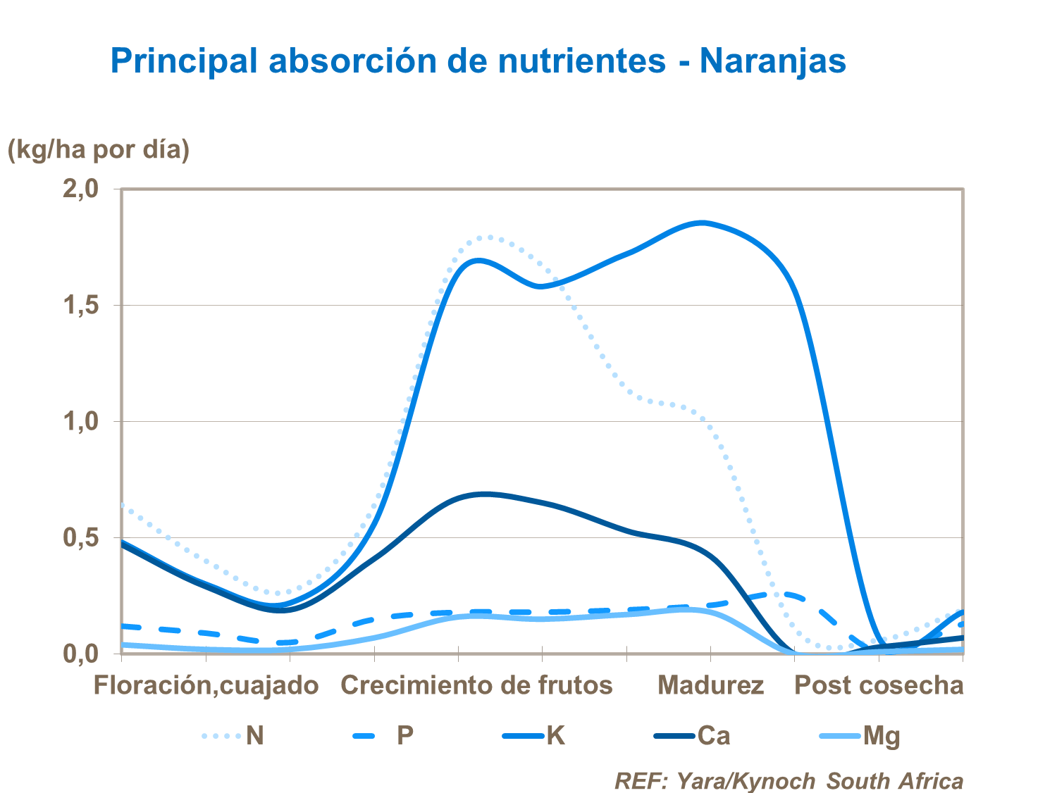 Absorción de principales nutrientes en cítricos